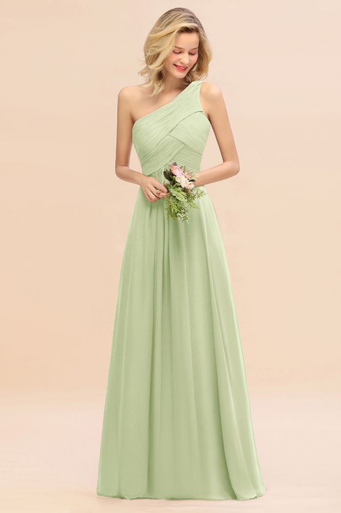 Elegant Ruffles One Shoulder Prom Dresses | A-Line Sleeveless Evening Dresses