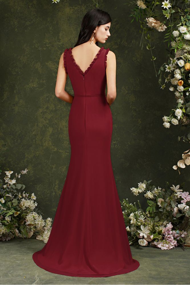 Deep V neck Sleeveless Split Front Floor-Length Prom dress