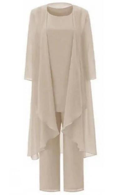 Elegant Chiffon Mother of the Bride Dress Long Sleeves Two pieces Wedding Guest Outfits