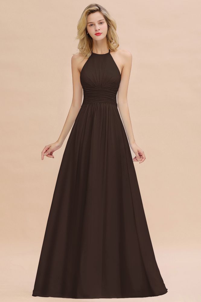 Stylish Sky Blue Halter Soft Chiffon Bridesmaid Dress Aline Evening Swing Dress