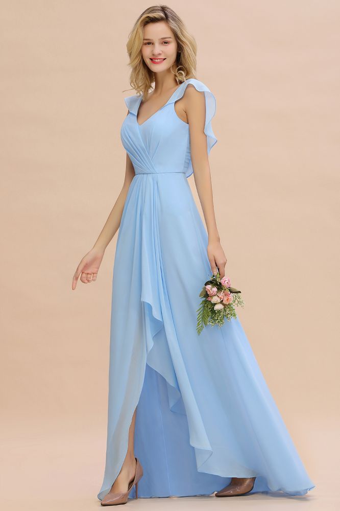 Candance | Simple Hi-Lo V-Neck Ruffles Long Bridesmaid Dress Online