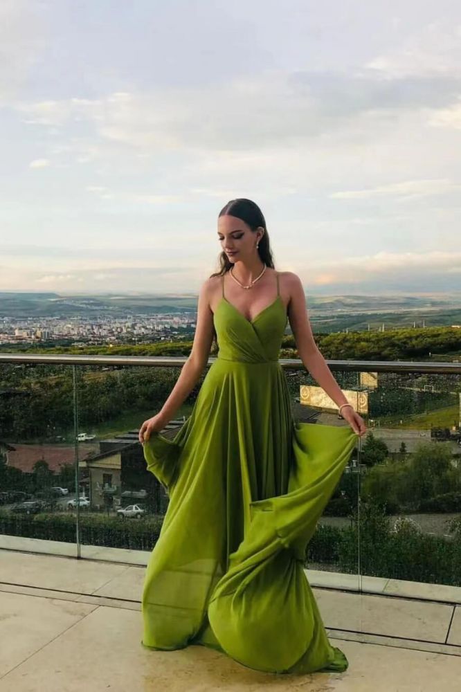 Green Sweetheart A-line Long Prom Dresses
