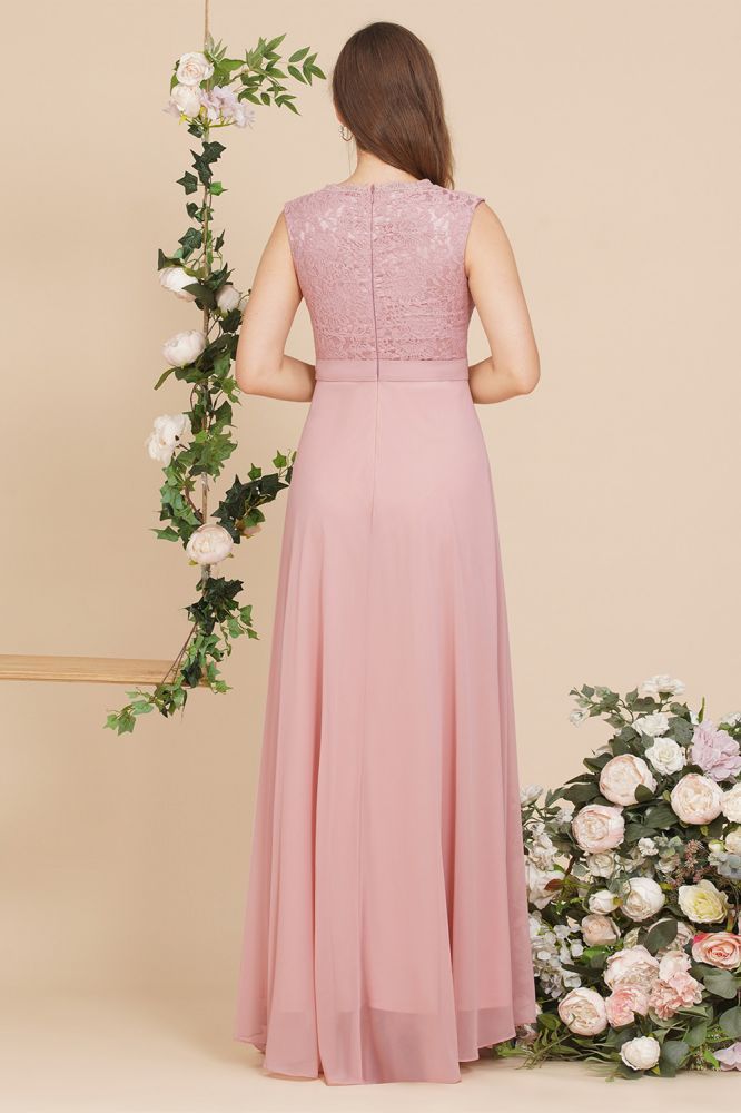 Straps Pearl pink Sleeveless Chiffon High neck Evening Dress