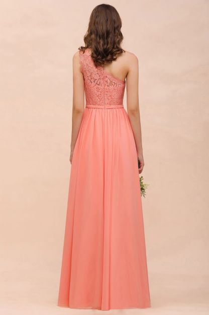 One Shoulder Floral Lace Aline Bridesmaid Dress with Side Slit