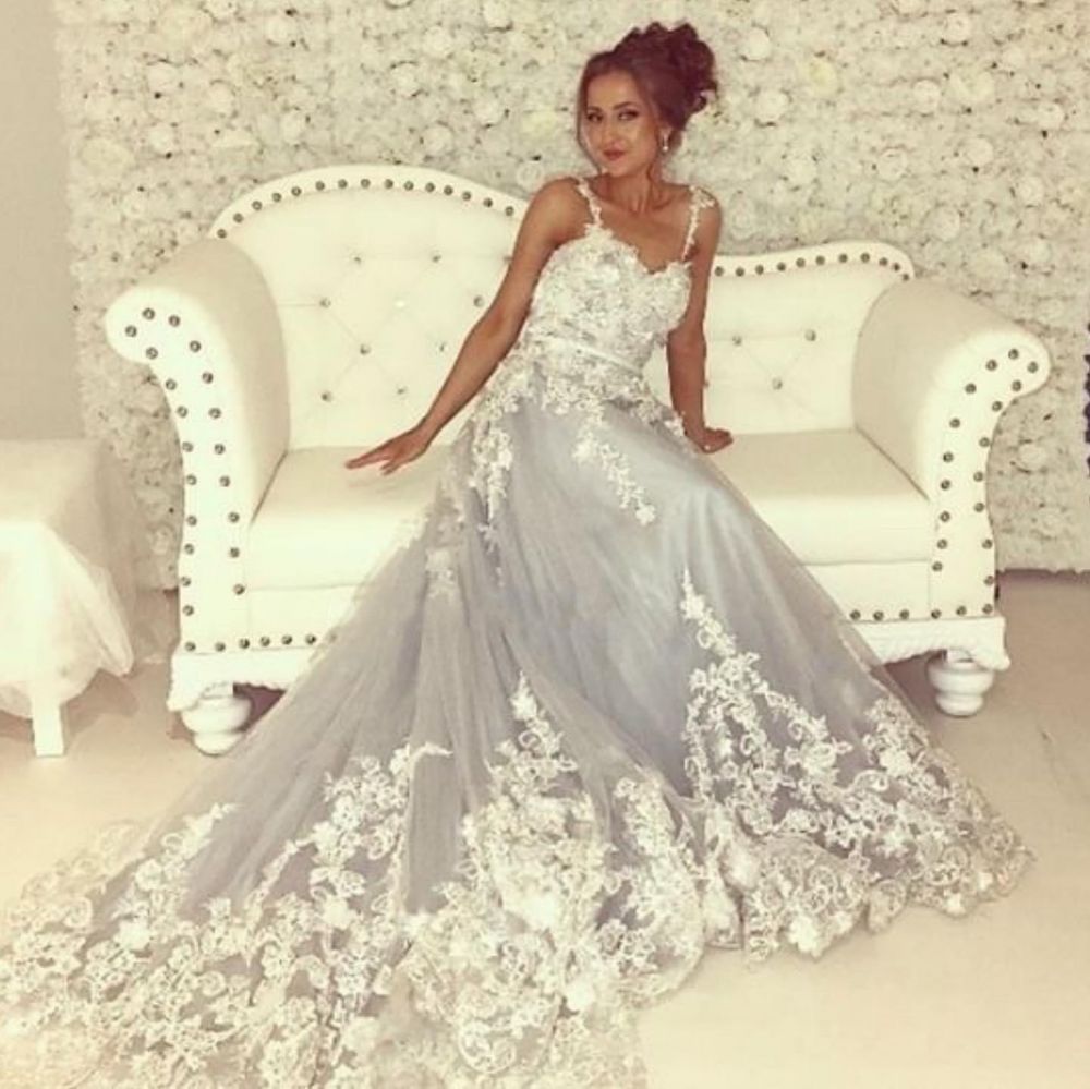 Charming Transparent Lace Spaghetti Straps Floor-length A-Line Prom Dresses