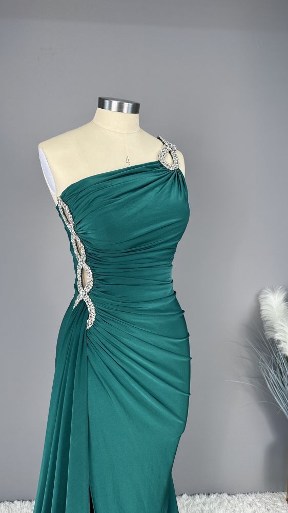 Sleeveless Blue Satin High Split Floor length Prom Dresses