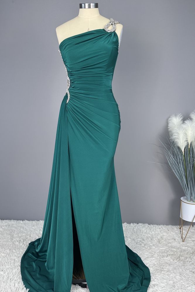 Sleeveless Blue Satin High Split Floor length Prom Dresses