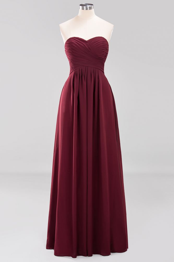 A-line Chiffon Sweetheart Strapless Ruffles Floor-length Bridesmaid Dress