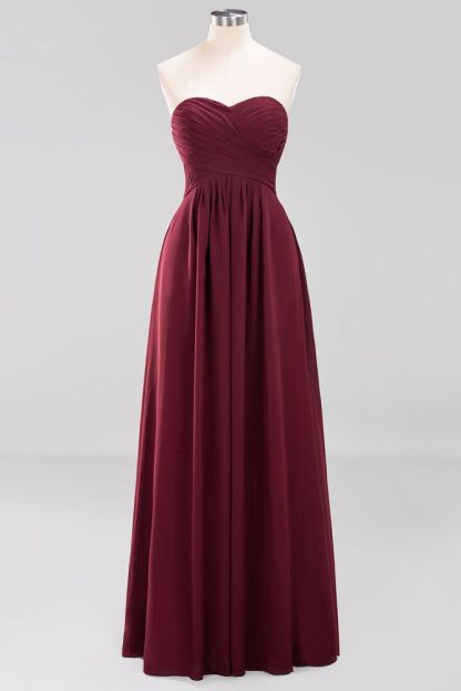 A-line Chiffon Sweetheart Strapless Ruffles Floor-length Bridesmaid Dress