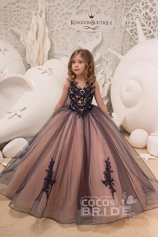 Lovely Sleeveless Tulle 3D Floral Appliques Flower Girl Dress