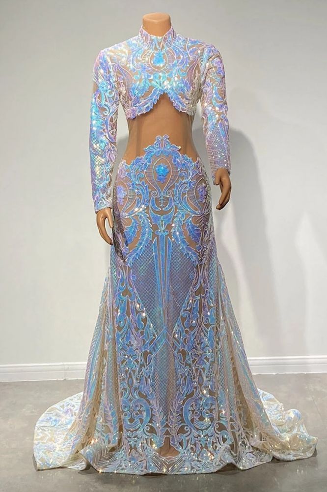 Two piece sparkle sequin white prom dress