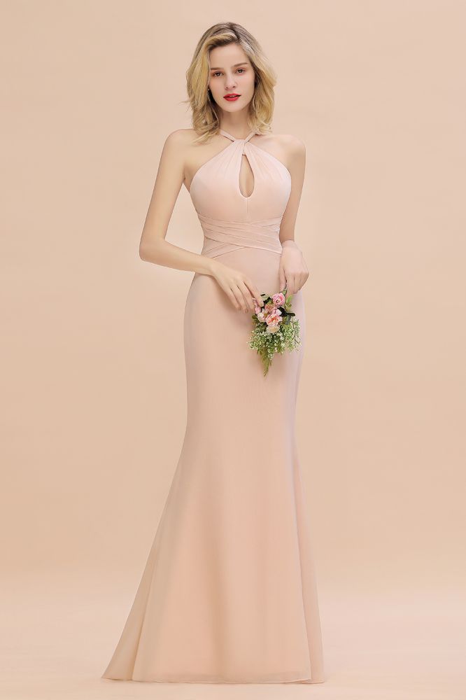 Halter Chiffon Mermaid Bridesmaid Dress Sleeveless Wedding Party Dress