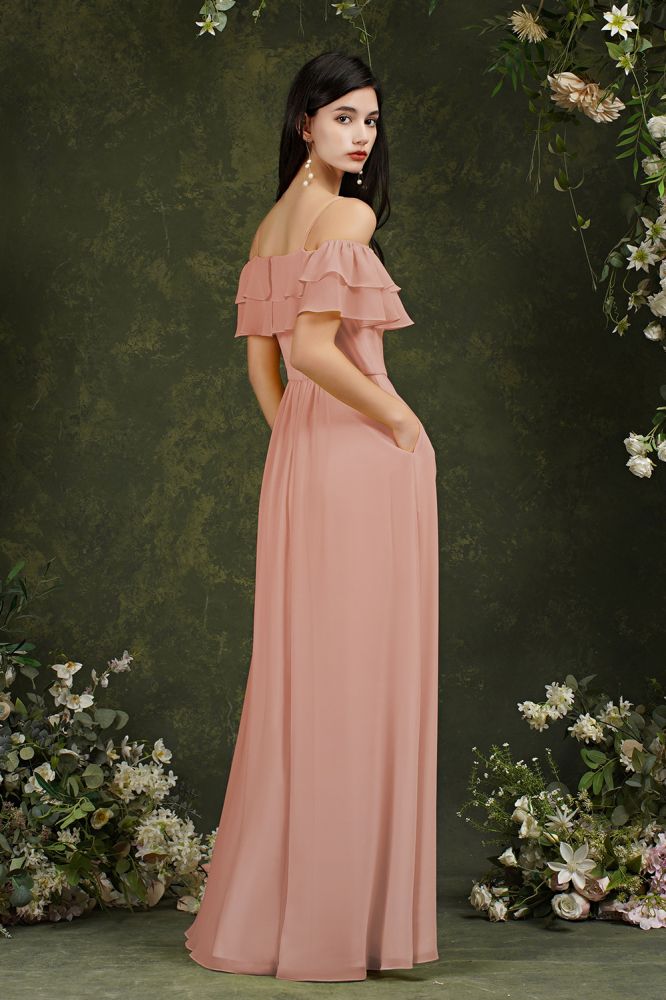 Spaghetti Strapes Off-the-shoulder Split Front Tulle Prom Dress
