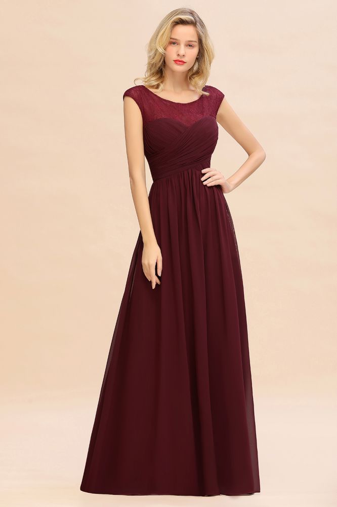Elegant Jewel Neck Chiffon Aline Evening Dress Floor Length Wsedding Guest Dress