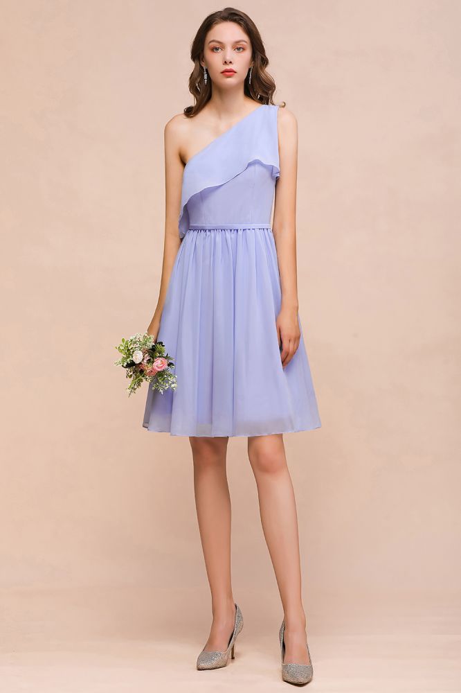 One Shoulder Short Dress for Brideamaid Knee Length Wedding Guest Dress