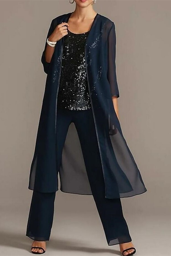 Elegant Jewel Floor Length Zipper Chiffon Mother Dress Jumpsuit