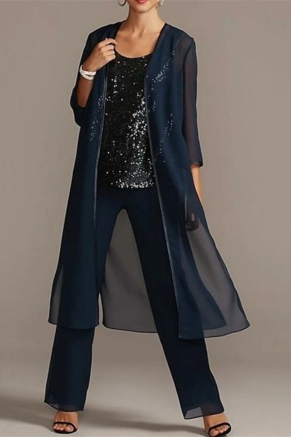 Elegant Jewel Floor Length Zipper Chiffon Mother Dress Jumpsuit