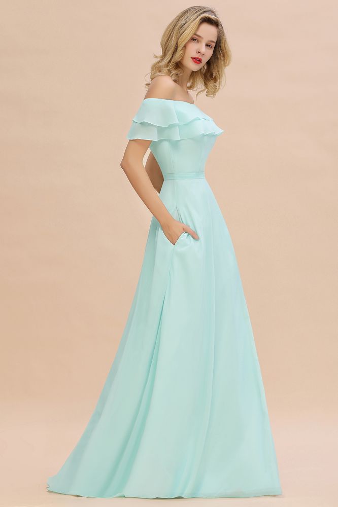 High Quality Off-the-Shoulder Front-Slit Mint Green Bridesmaid Dress