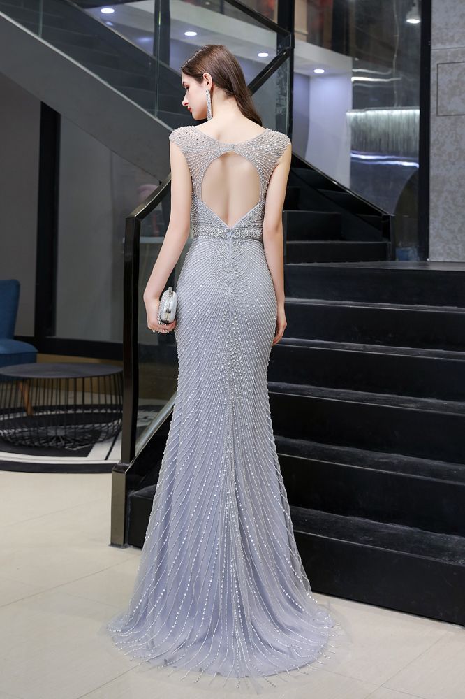 Sexy Mermaid V-neck Silver Mermaid Prom Dress