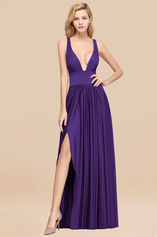 A-Line Jersey V-Neck Sleeveless Long Bridesmaid with Ruffles
