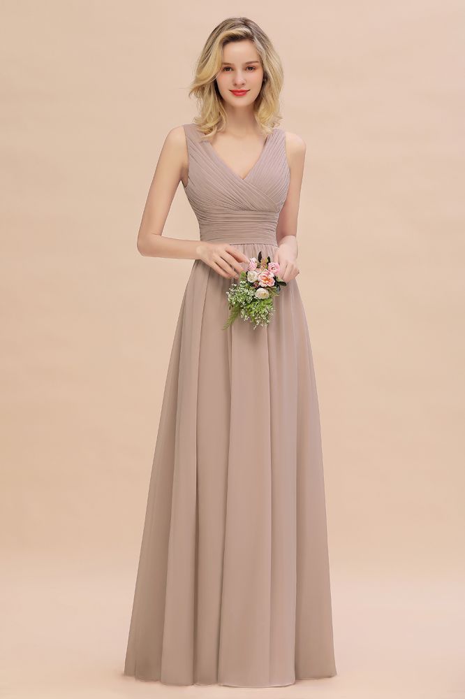 Elegant V-Neck Ruffles Bridesmaid Dress On Sale | Sexy Long Evening Dresses