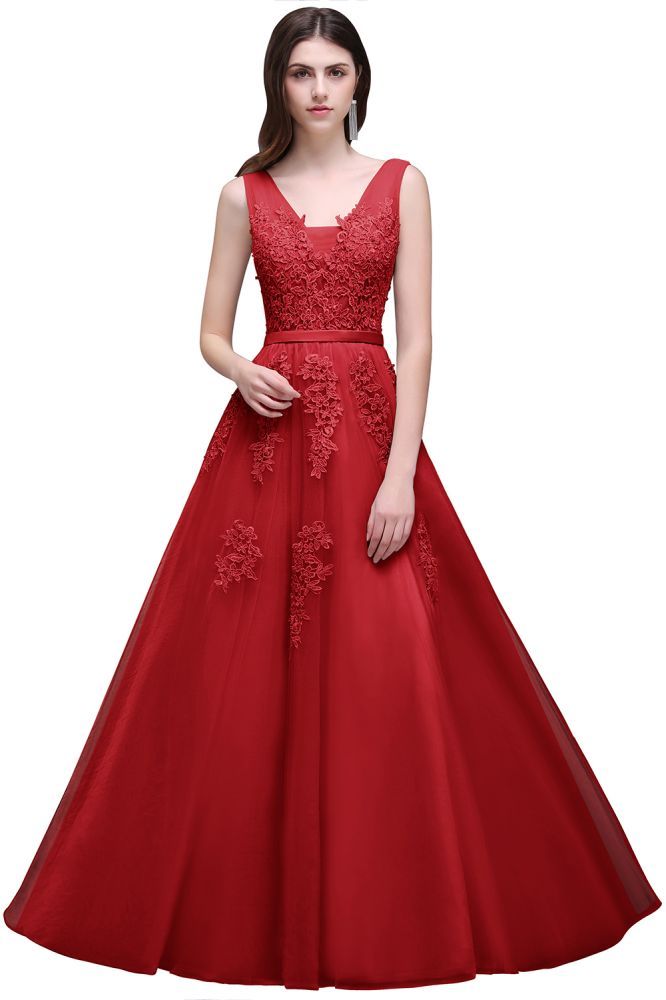 ADDYSON | A-line Floor-length Tulle Bridesmaid Dress with Appliques