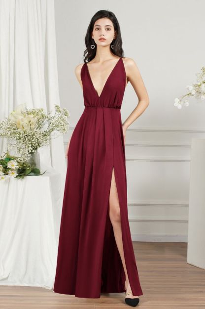 Sexy Plunging V-neck Criss-cross Back High split Spandex Prom Dresses