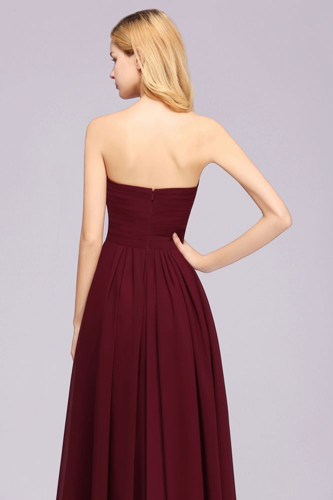 A-line Chiffon Sweetheart Strapless Ruffles Floor-length Bridesmaid Dress