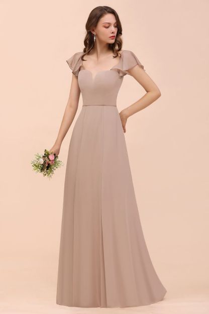 Cap Ruffle Sleeves Bridesmaid Dress with Side Slit
