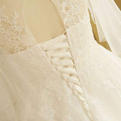 Elegant Plus Size Lace Wedding Dress A-line Floor Length V-neck Tulle Appliques Lace-up Poet Sleeves