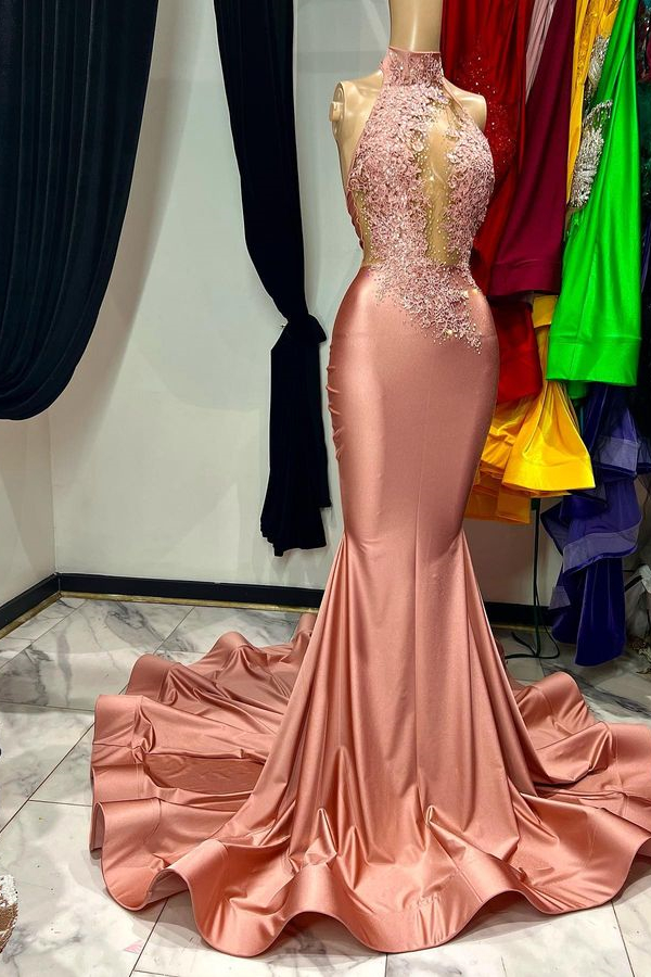 Dusty Pink Mermaid Sleeveless Prom Dresses