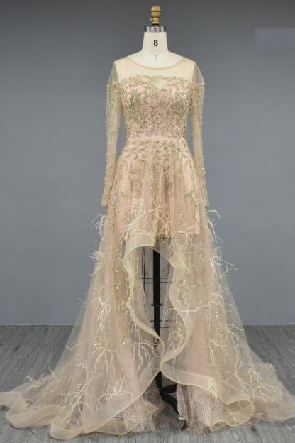 Starpless Gray Ruffles Arabic Court train Prom Dress