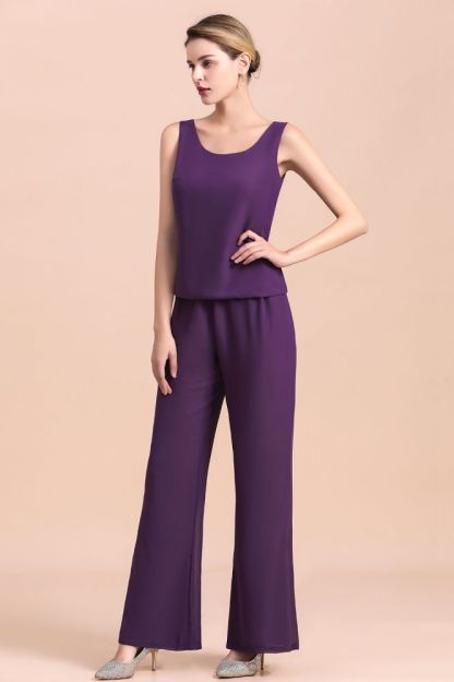 Purple Sleeveless Mother of Maid Dress Jumpsuit with Jacket