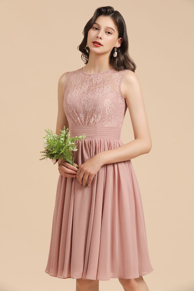 Elegant Sleeveless Crew Neck Lace Homecoming Dress Short Cocktail Party Dress