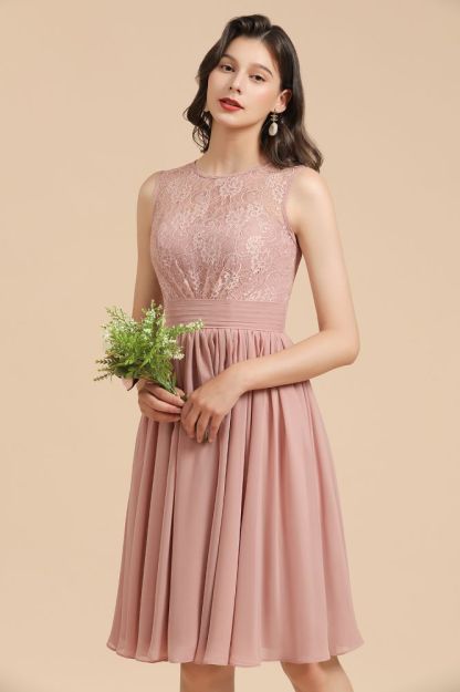 Elegant Sleeveless Crew Neck Lace Homecoming Dress Short Cocktail Party Dress