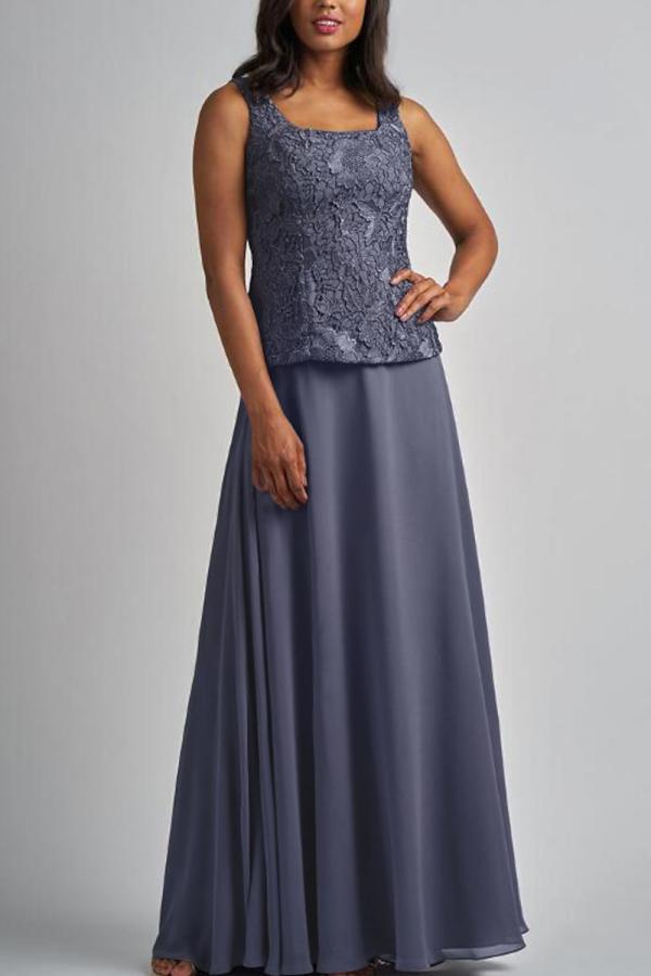 Gray Long sleeves Chiffon High neck Long Mother of the bride dress