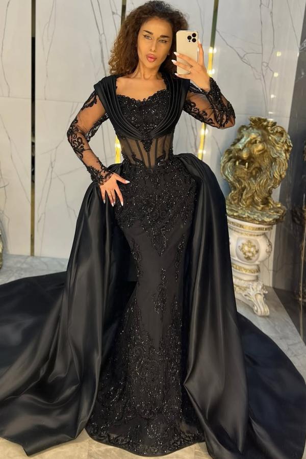 Gorgeous Sweetheart Appliques Lace A-Line Prom Dresses Long Sleeve Chapel Train