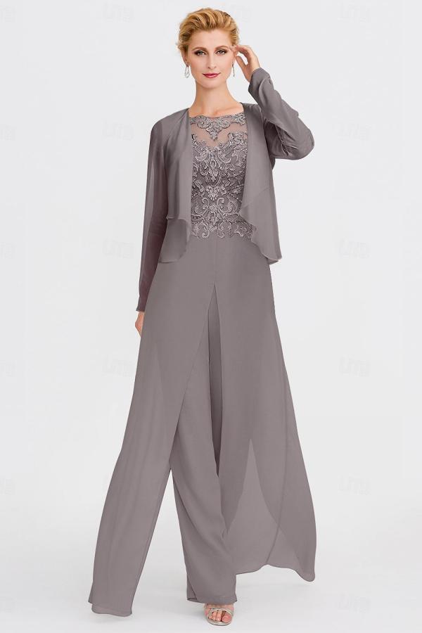 Long Sleeves Lace Appliques Mother of Bride Dress Jumpsuit Wedding Wear