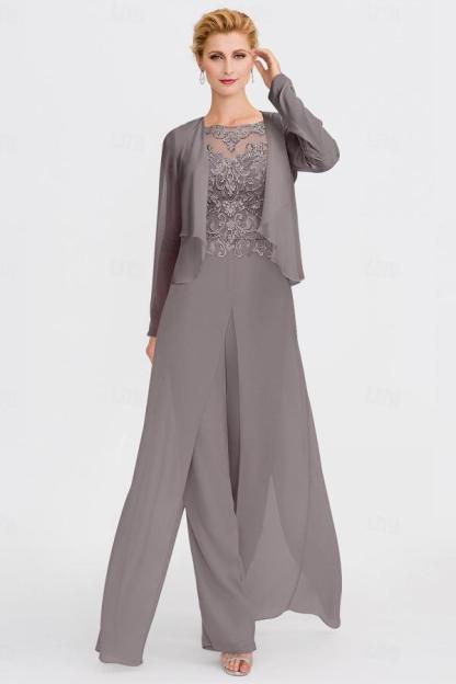 Long Sleeves Lace Appliques Mother of Bride Dress Jumpsuit Wedding Wear