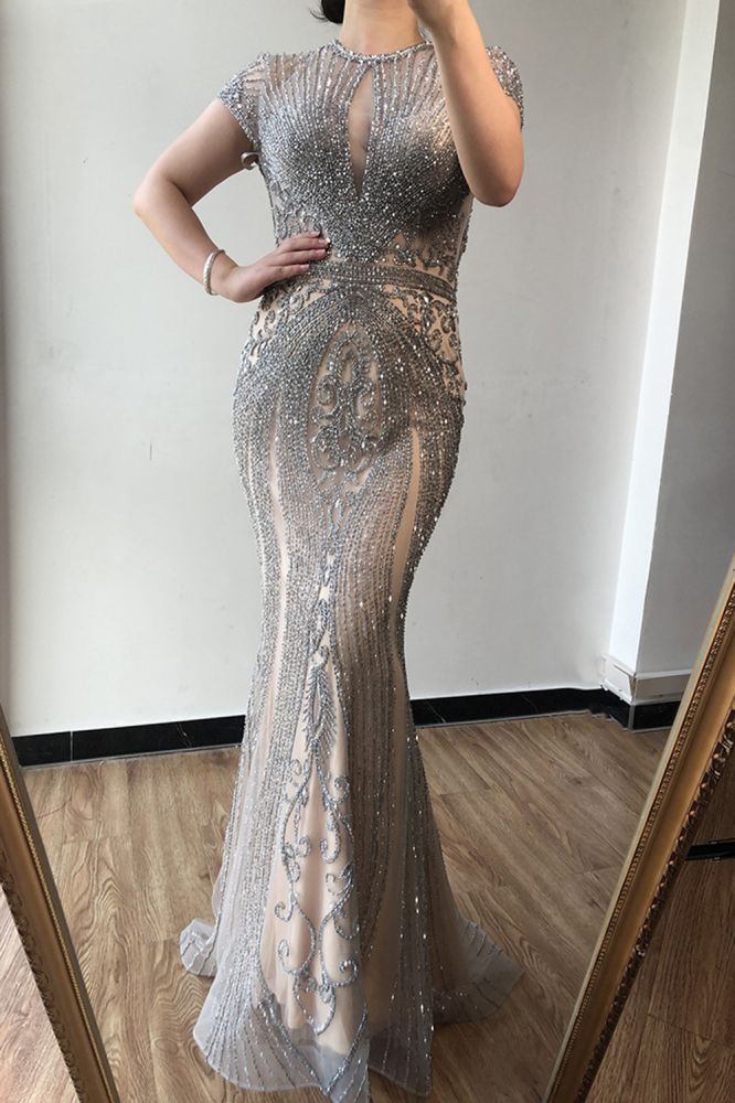 Luxury Mermaid Halter Rhinestones Prom Dress with Tassel | Sparkle Formal Evening Dresses