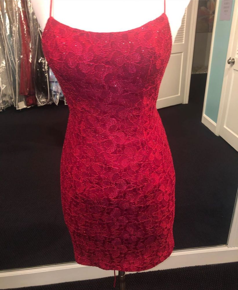 Bodycon Spaghetti Straps Sleeveless Homecoming Dress | Lace Short Mini Tight Cocktail Dress