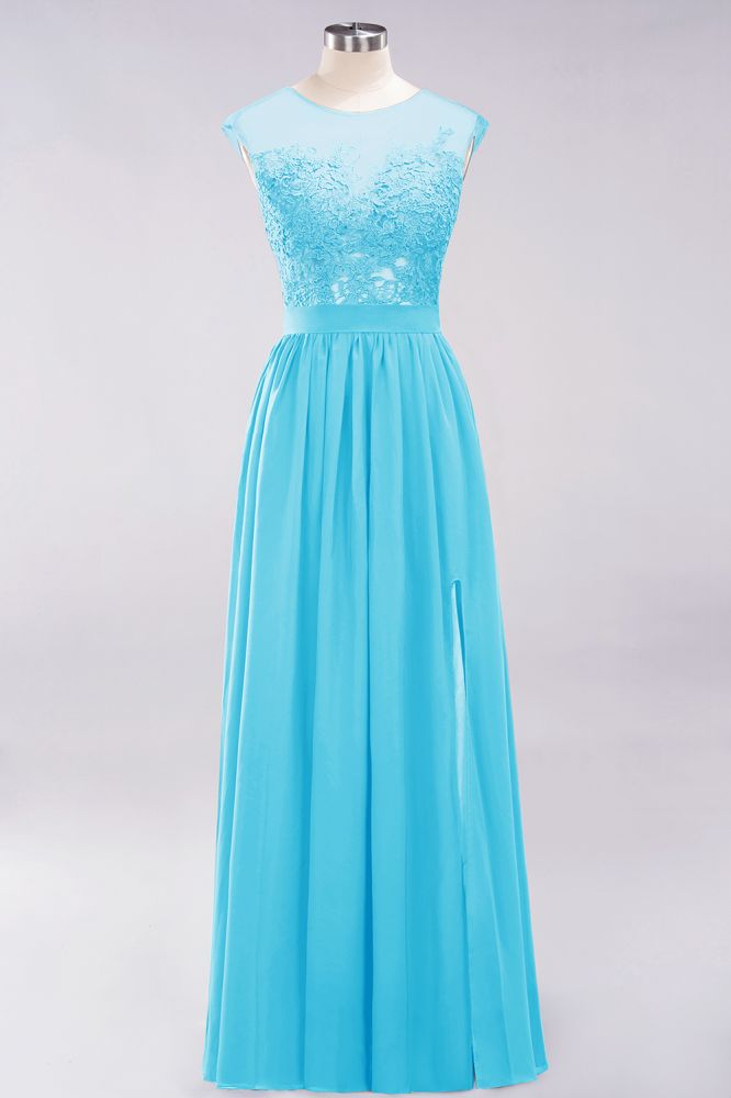 A-line Chiffon Lace Jewel Sleeveless Floor-Length Bridesmaid Dresses with Appliques