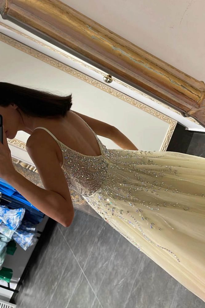 Sweetheart A-line Tulle Yellow Ball Gown Prom Dresses