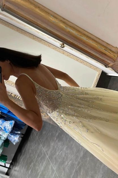 Sweetheart A-line Tulle Yellow Ball Gown Prom Dresses
