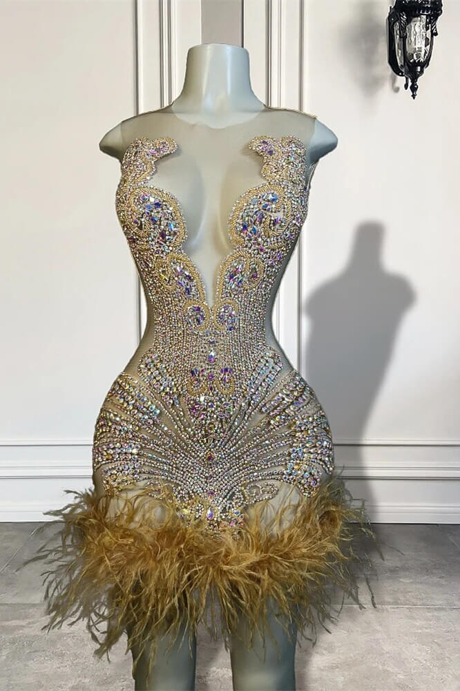 Silver Cap sleeves Mermaid Beaded Feathers Prom Dresses