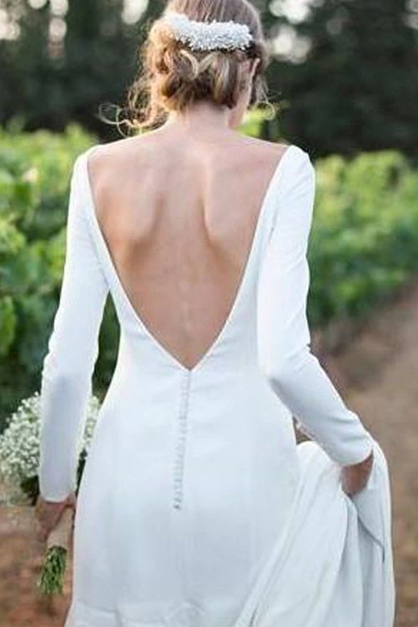Elegant White Bateau Long Sleeves Simple Wedding Dress
