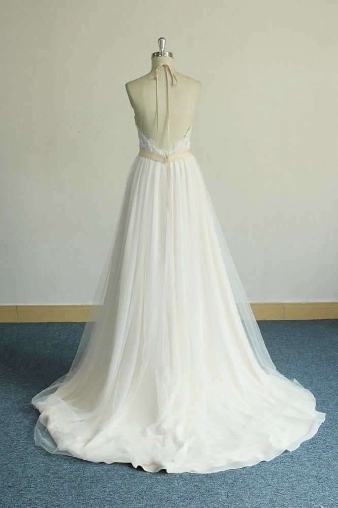 Ivory V-neck A-line Simple Boho Beach Wedding Dresses