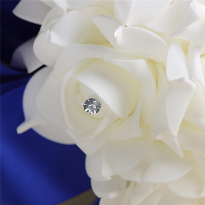 White Silk Rose Crystal Beading Bouquet in Colorful Handles