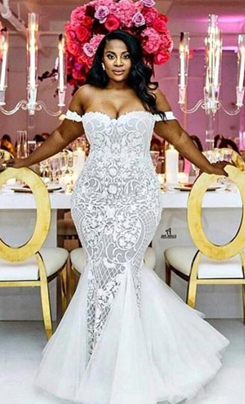 Off-the-shoulder Lace Mermaid Plus Size Wedding Dresses