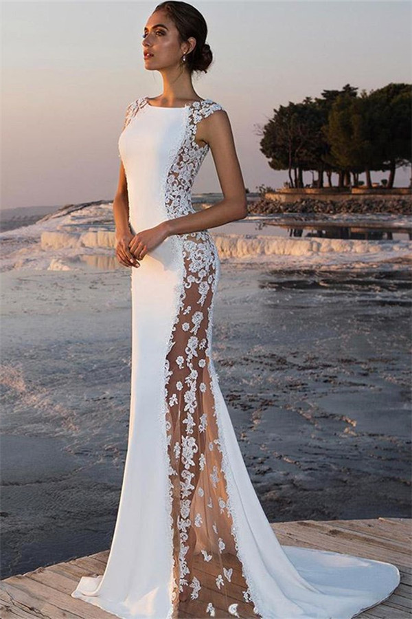 Charming Mermaid Appliques Straps Sleeveless Jewel Prom Dress